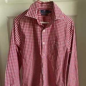 Vineyard Vine Button Down Shirt, Men XS, Red/white Gingham